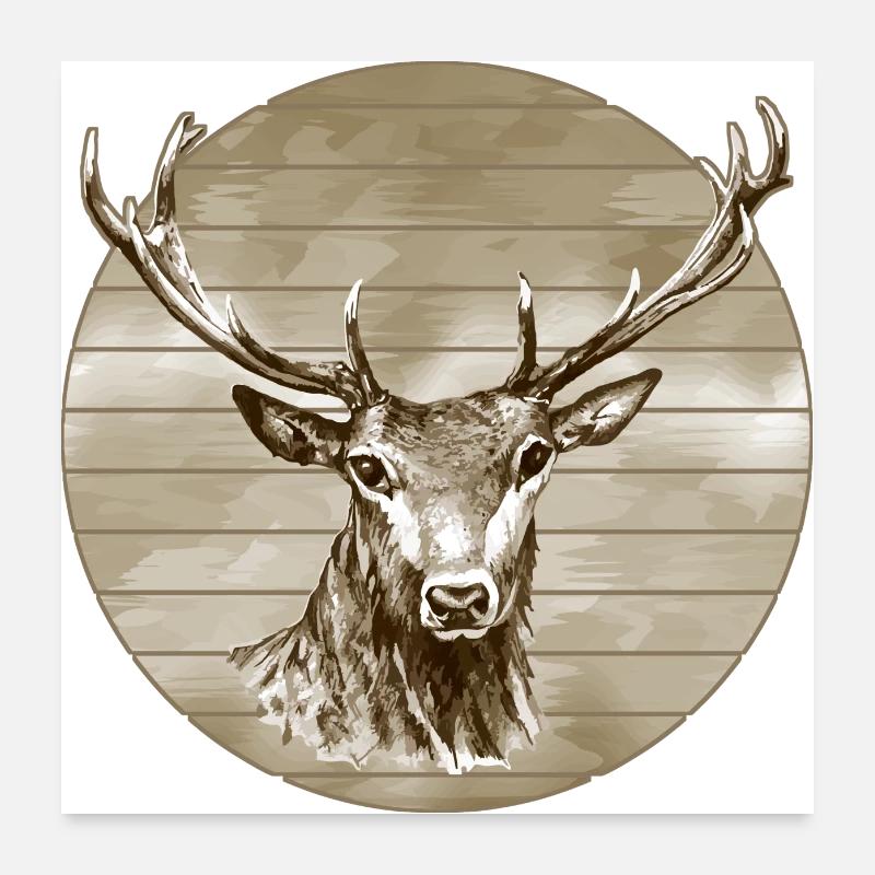 Hirsch - Poster 60x60 cm - Weiß