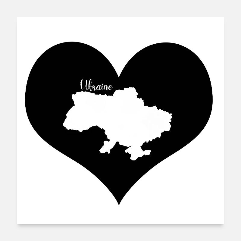 Black Heart Ukraine map Poster 24" x 24" (60x60 cm)