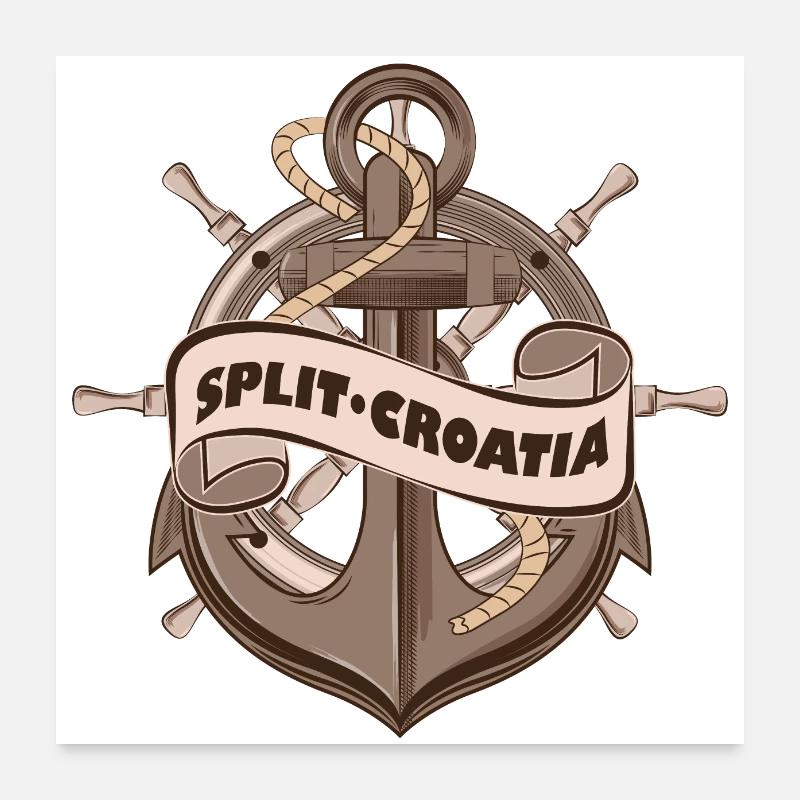 Split Croatia Nautical Summer Anchor Design Poster 24" x 24" (60x60 cm)