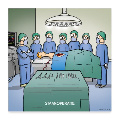 Evert Kwok cartoon 'Staaroperatie' - Poster 60x60 cm