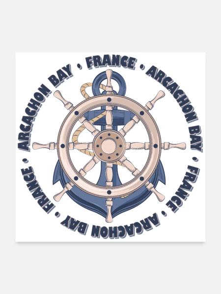 Arcachon Bay France Nautical Summer Anchor Design - Poster 24" x 24" (60x60 cm) - white - Front