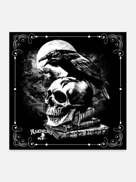 Alchemy England Rabe Poe's Raven Totenkopf - Poster 60x60 cm - Weiß - Vorne
