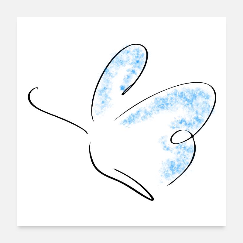 Schmetterling Line Art - Minimalistisch mit Farbe Poster 60x60 cm