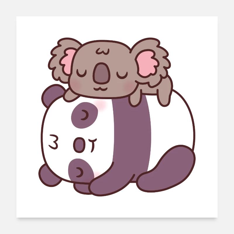 Mignon panda endormi et ours koala Poster 60 x 60 cm
