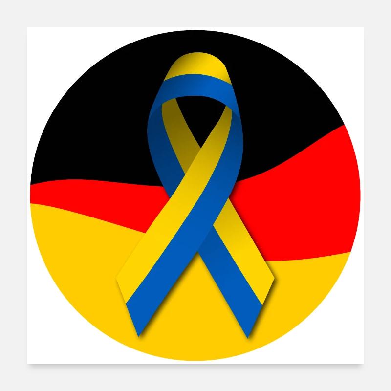 German flag with Ukrainian peace ribbon Poster 24" x 24" (60x60 cm)