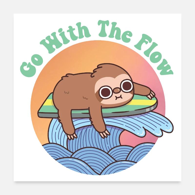 Cute Sloth On Surfboard Go With The Flow Poster 24" x 24" (60x60 cm)