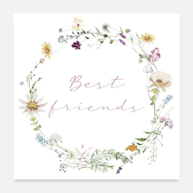 Best Friends Spring Aquarell Blumenkranz Poster 60x60 cm