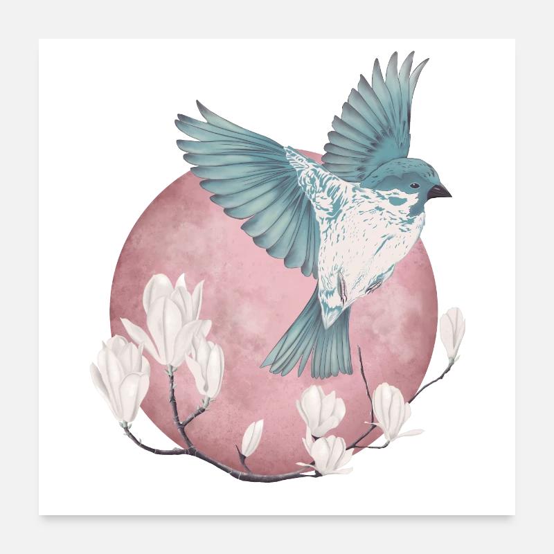 Vogel und Mond Poster 60x60 cm