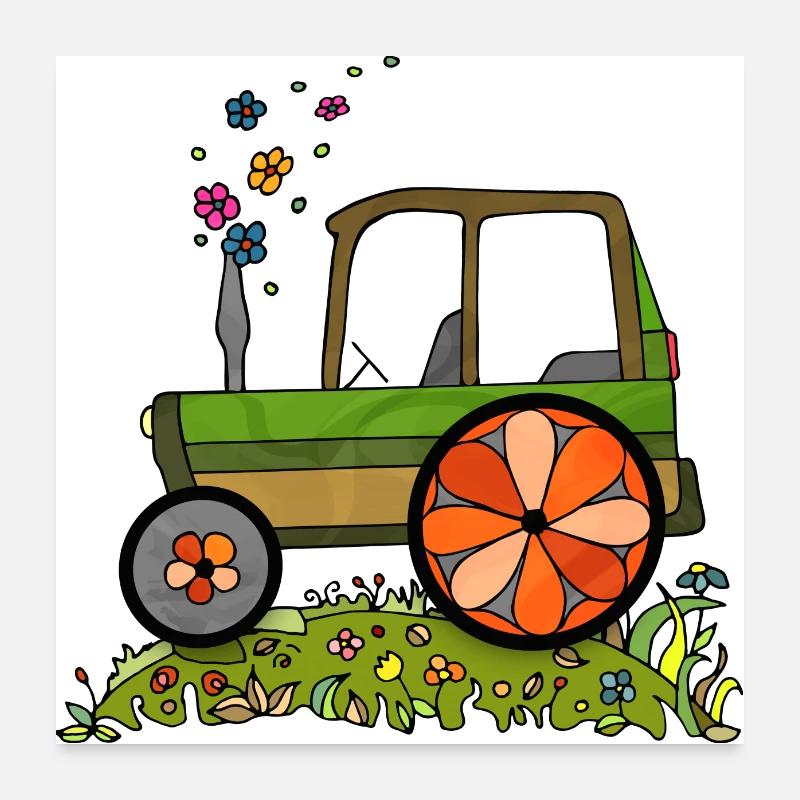 Traktor - Poster 60x60 cm - Weiß