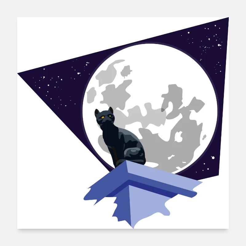 Chat noir sous la lune Poster 60 x 60 cm