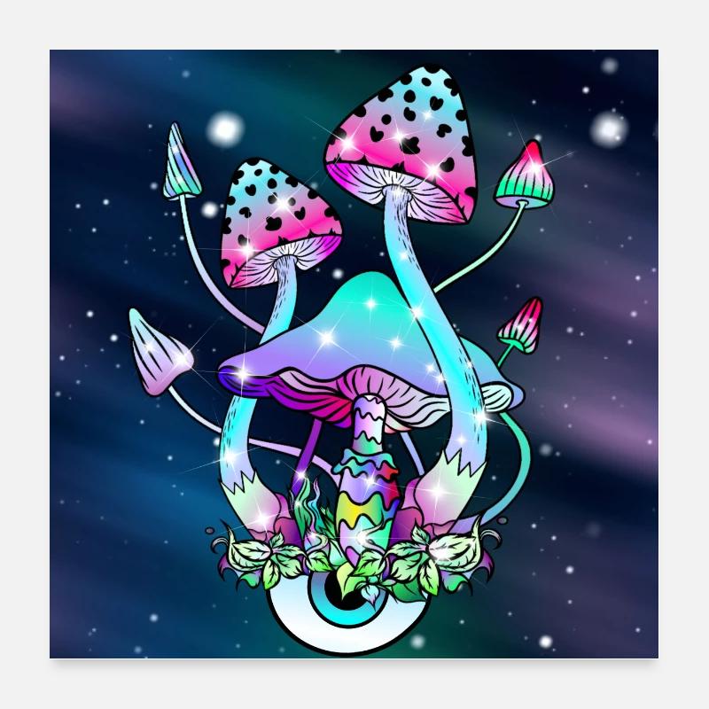 Magic Mushrooms Space art Poster 60x60 cm