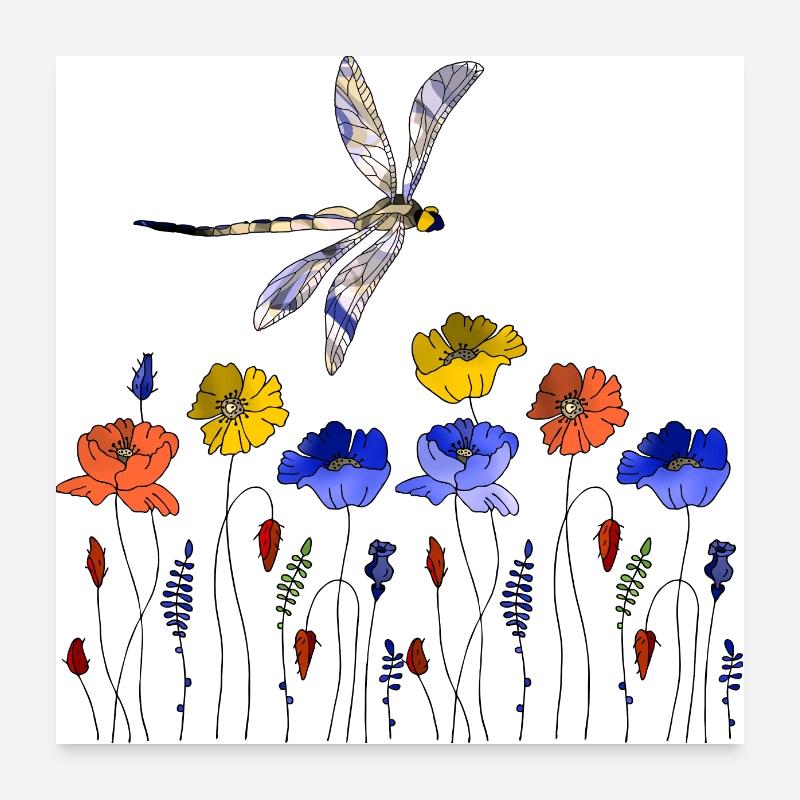 Libellule - Poster 60 x 60 cm - blanc