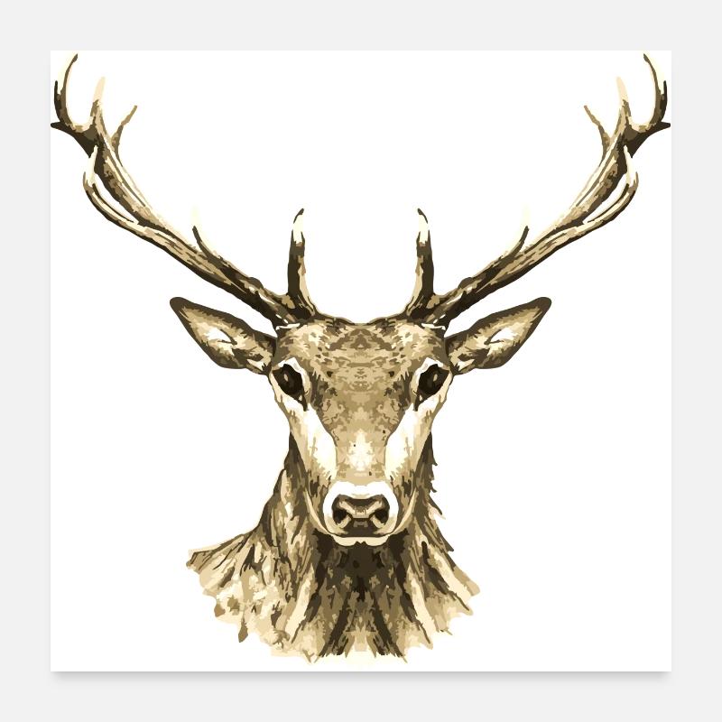 Hirsch - Poster 60x60 cm - Weiß