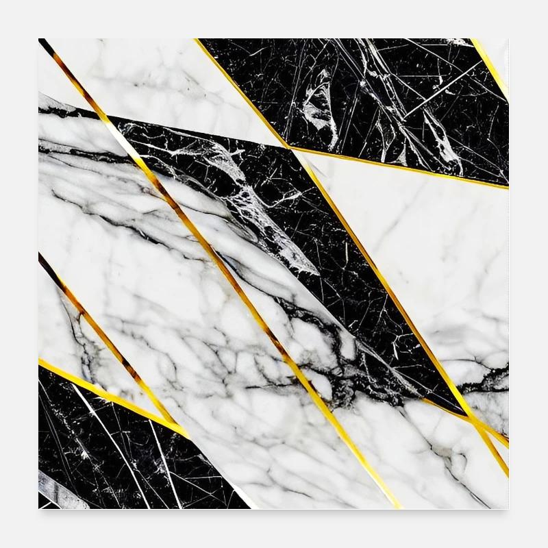Marble Black White Gold Mosaic Geometric Poster 24" x 24" (60x60 cm)
