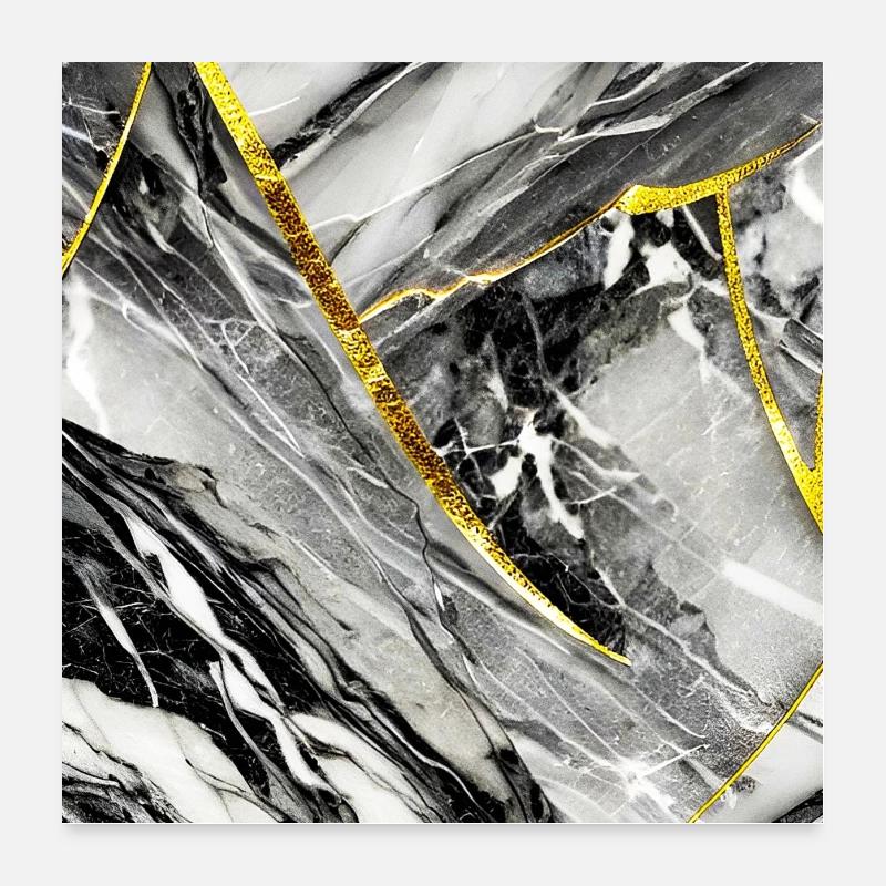 Marbre Or Noir Pierre Naturelle Poster 60 x 60 cm