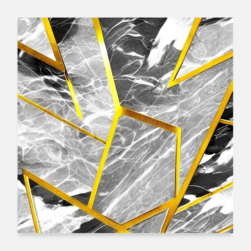 Marmor Schwarz-Weiß Gold Textur Poster 60x60 cm