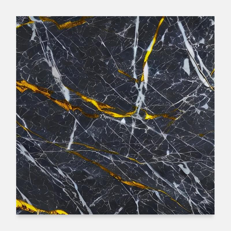 Marmor Schwarz Gold Textur Poster 60x60 cm