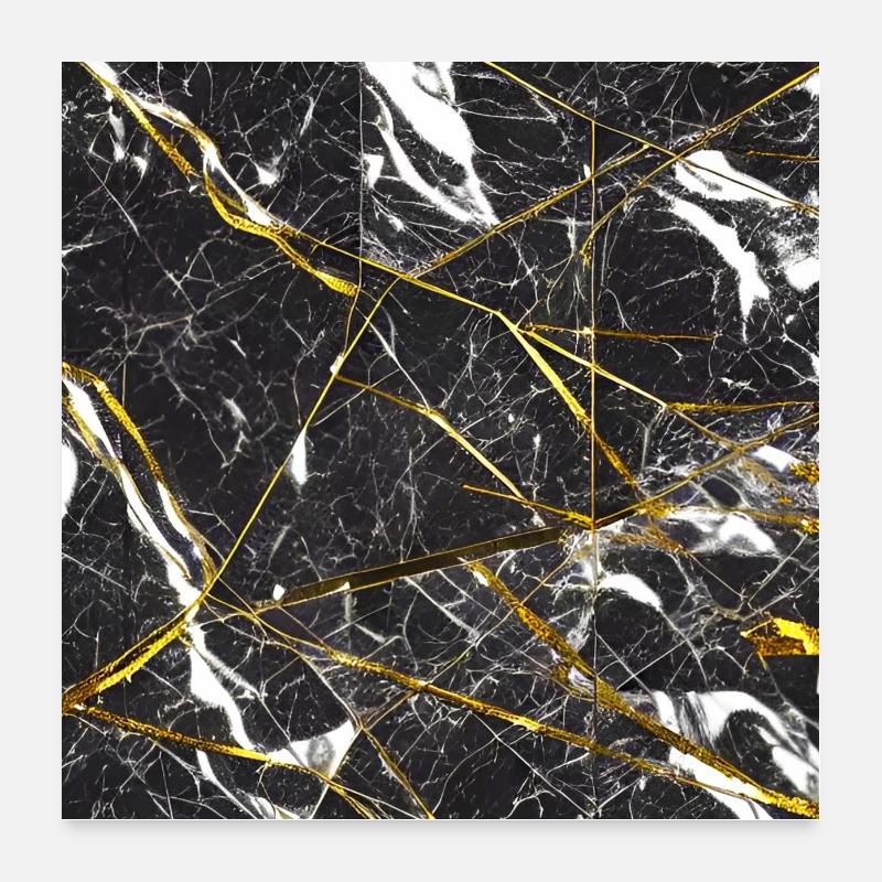 Marmor Schwarz Gold Marmorimitat Poster 60x60 cm