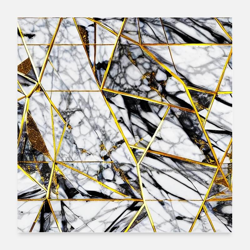 Marbre Noir Blanc Or Texture Poster 60 x 60 cm
