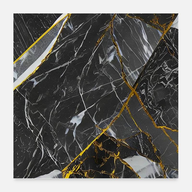 Marmor Schwarz Gold Textur Poster 60x60 cm