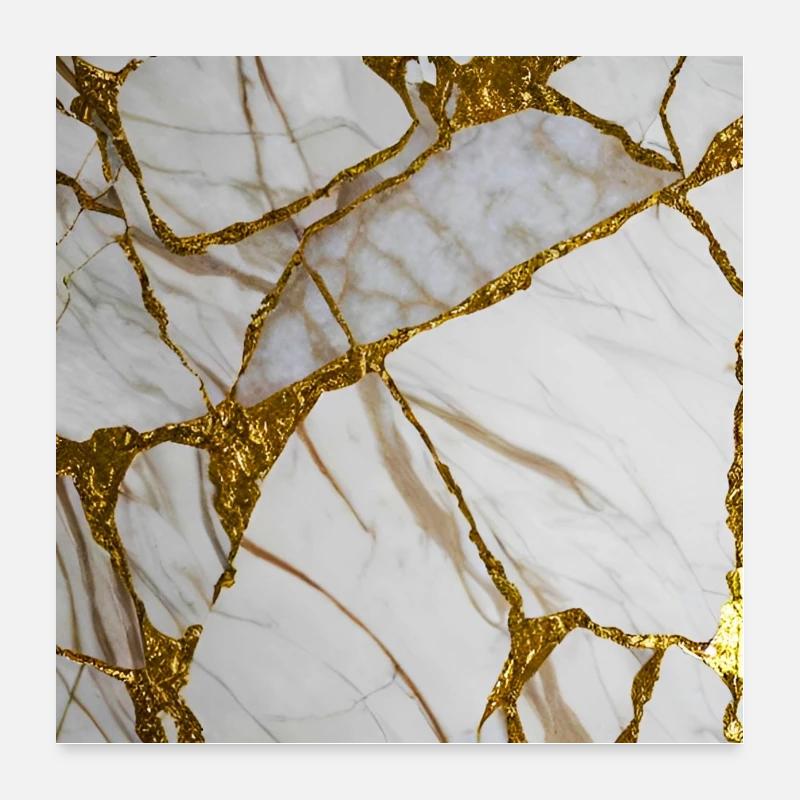 Texture de pierre de marbre marbré blanc-or Poster 60 x 60 cm