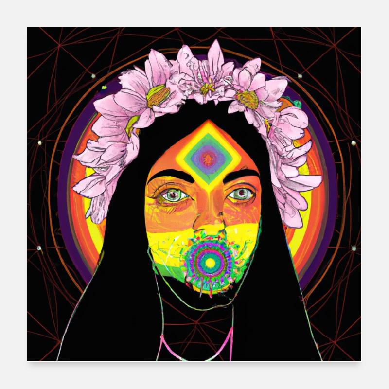 Psychedelisch Retro Frau Poster 60x60 cm