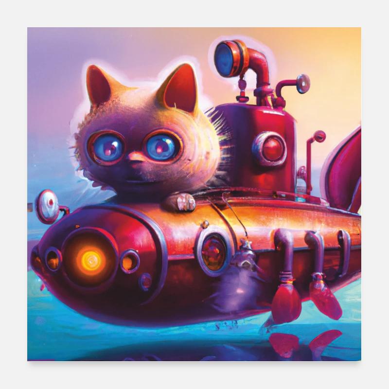 Cat Submarine Poster 24" x 24" (60x60 cm)
