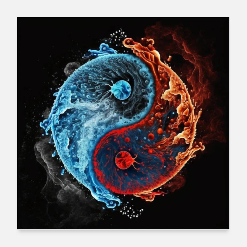 Yin Yang Fire Water Pattern Blue Red Black Poster 24" x 24" (60x60 cm)