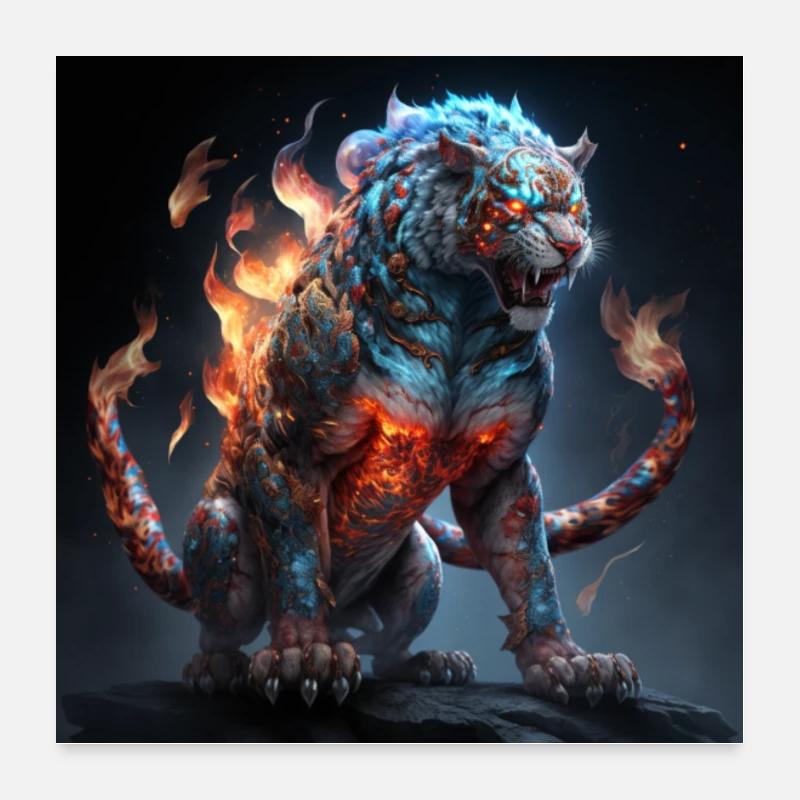 Tigerdrache durchdrungen von Eis und Feuer Episch Poster 60x60 cm