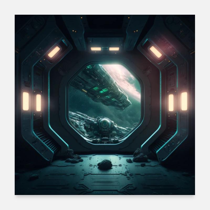 Spaceship floats in space Poster 24" x 24" (60x60 cm)