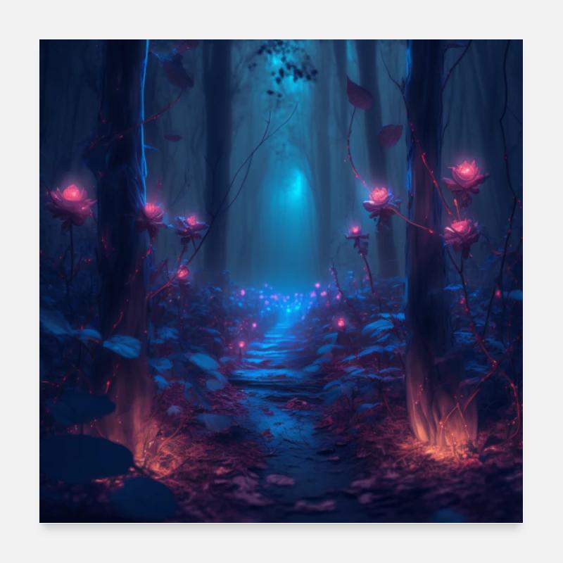 Imaginative enchanted forest at night Poster 24" x 24" (60x60 cm)
