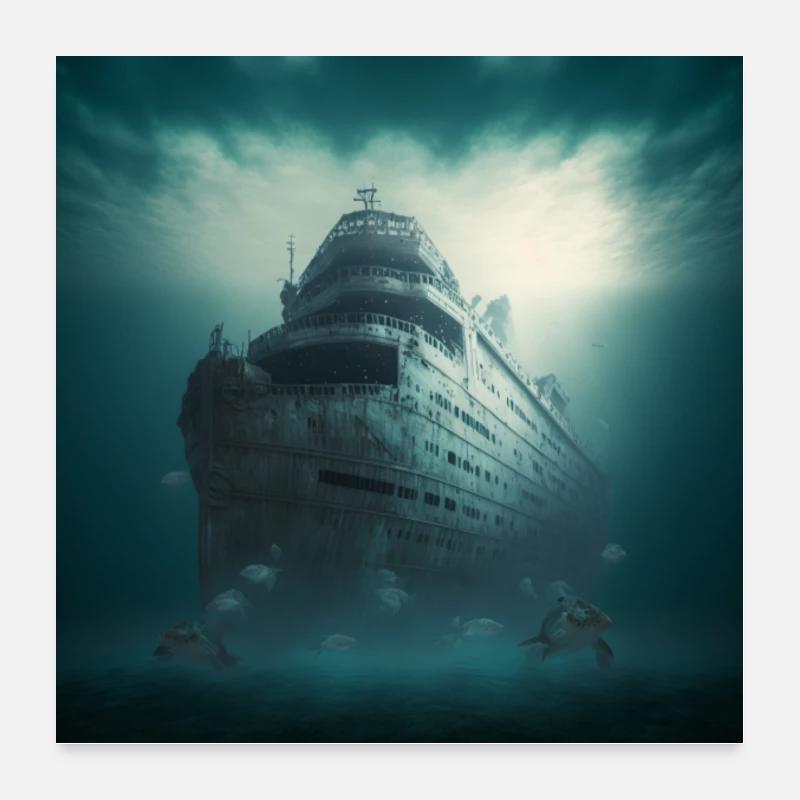 Ghost ship under water Poster 24" x 24" (60x60 cm)