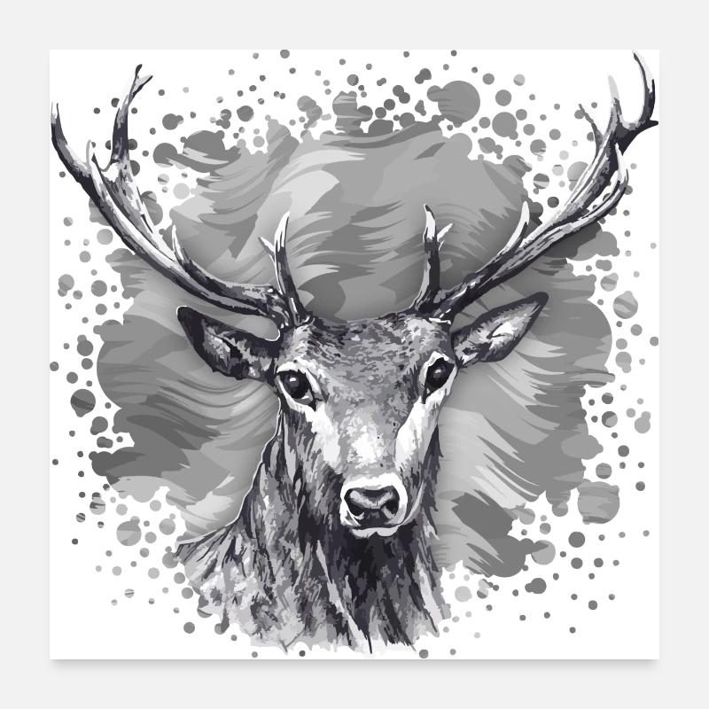Hirsch - Poster 60x60 cm - Weiß