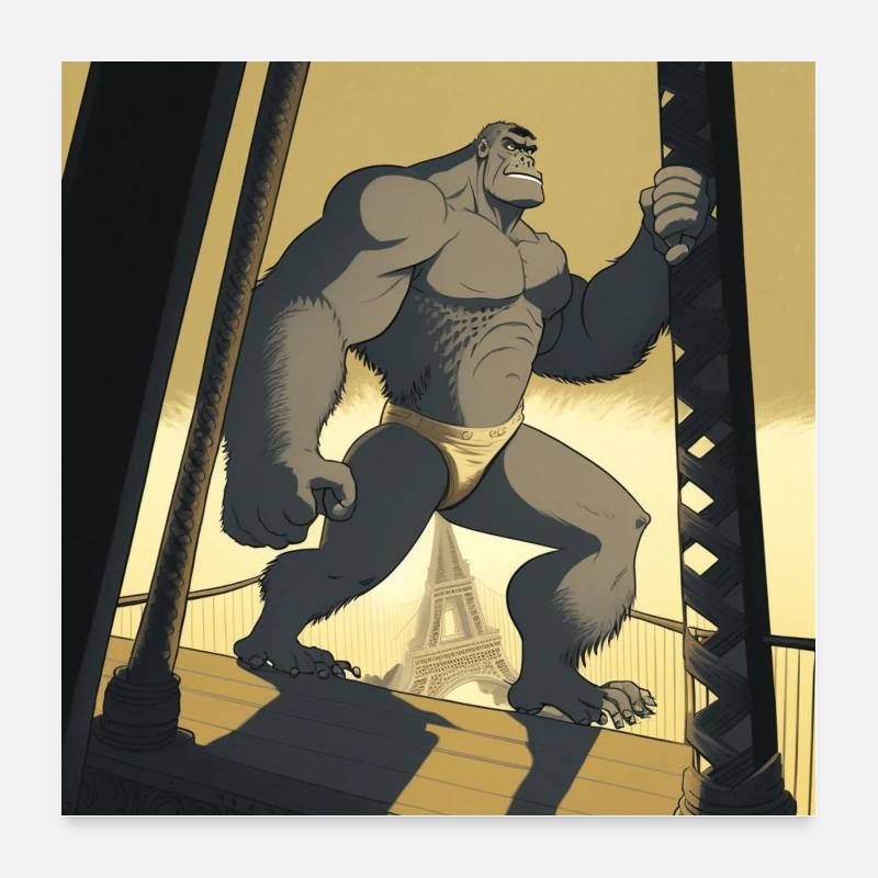 Le Gorille Géant à Paris - Idée Cadeau Poster 60 x 60 cm