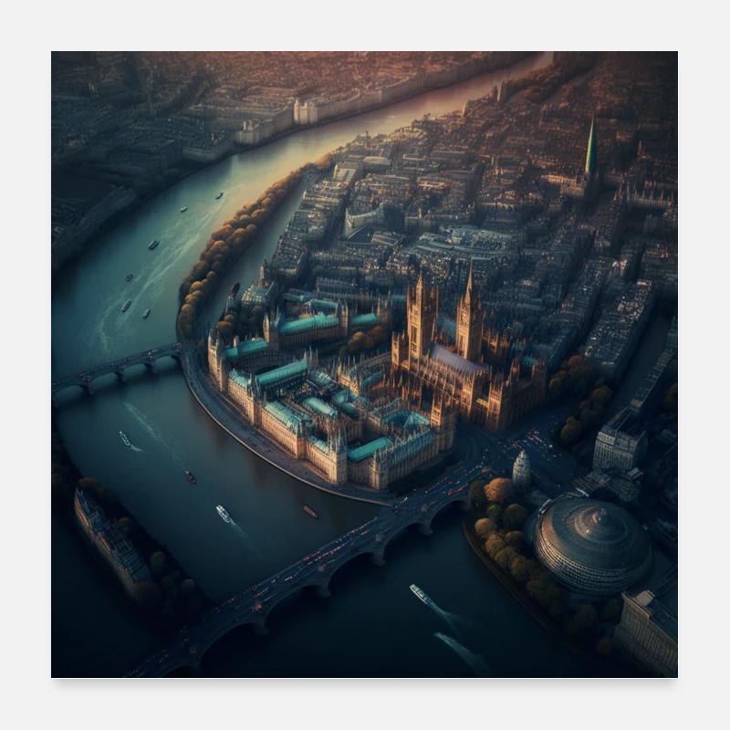 Stadt aus der Luft: ein atemberaubendes Plakat - Poster 60x60 cm - Weiß