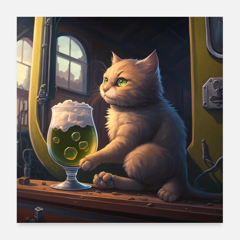 Katze und Bier: die perfekte Kombination Poster 60x60 cm