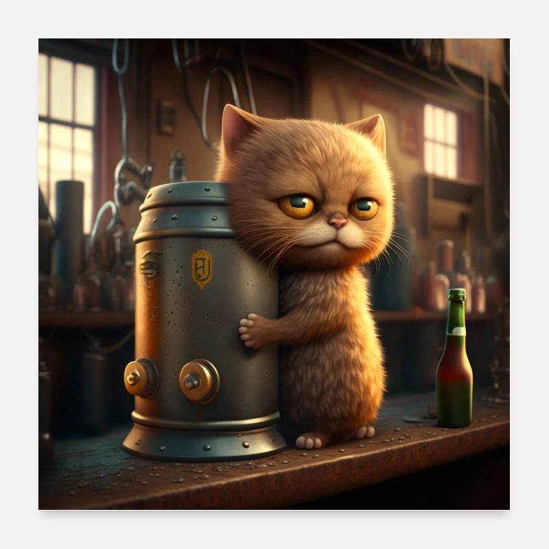 Chat et bière : la combinaison parfaite Poster 60 x 60 cm