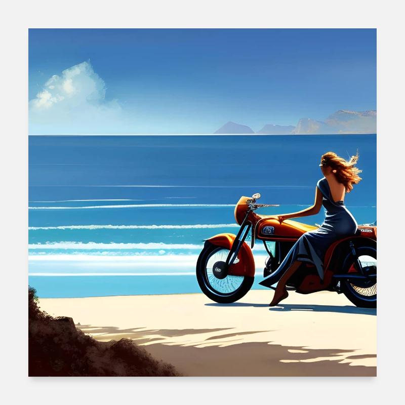 Motarde à la plage Poster 60 x 60 cm
