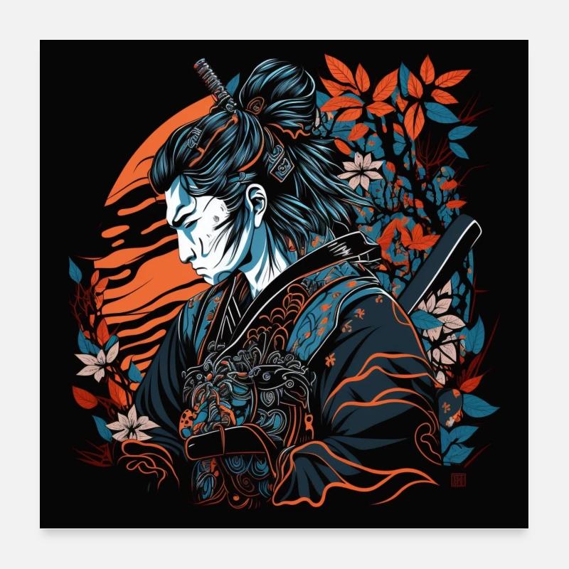 Affiche Samouraï Ukiyo-e Art Poster 60 x 60 cm