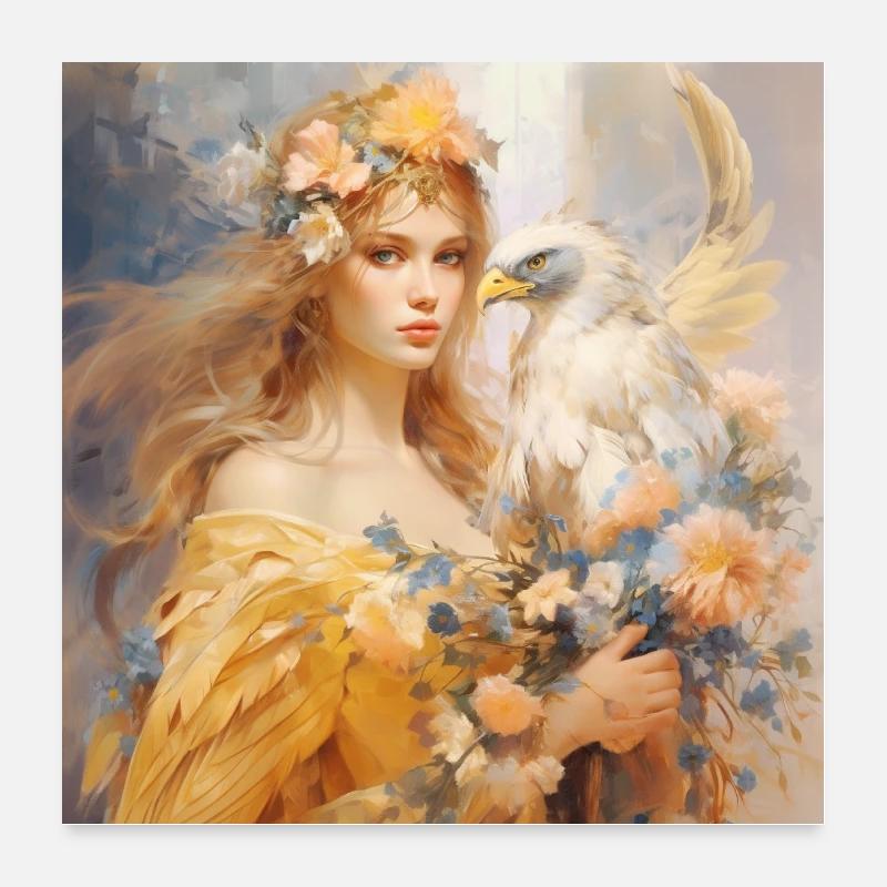 Blumenelfe mit Krafttier Adler Poster 60x60 cm