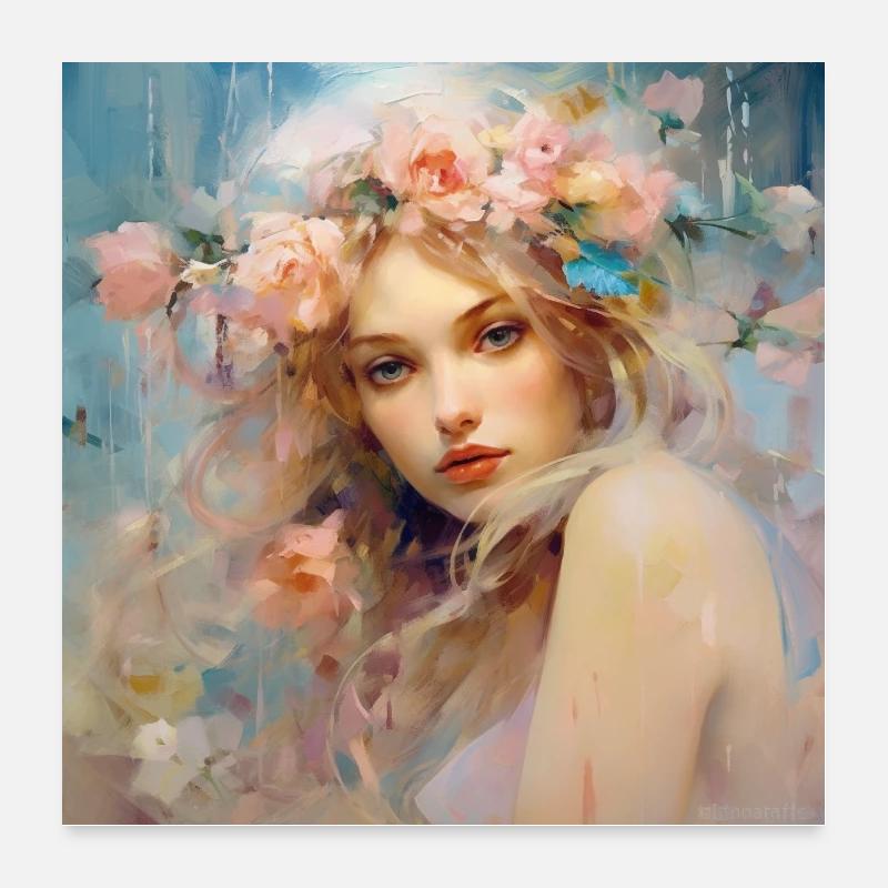 Liebliche Blumenelfe Poster 60x60 cm