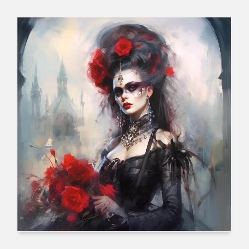 Gothic queen with roses Poster 24" x 24" (60x60 cm)