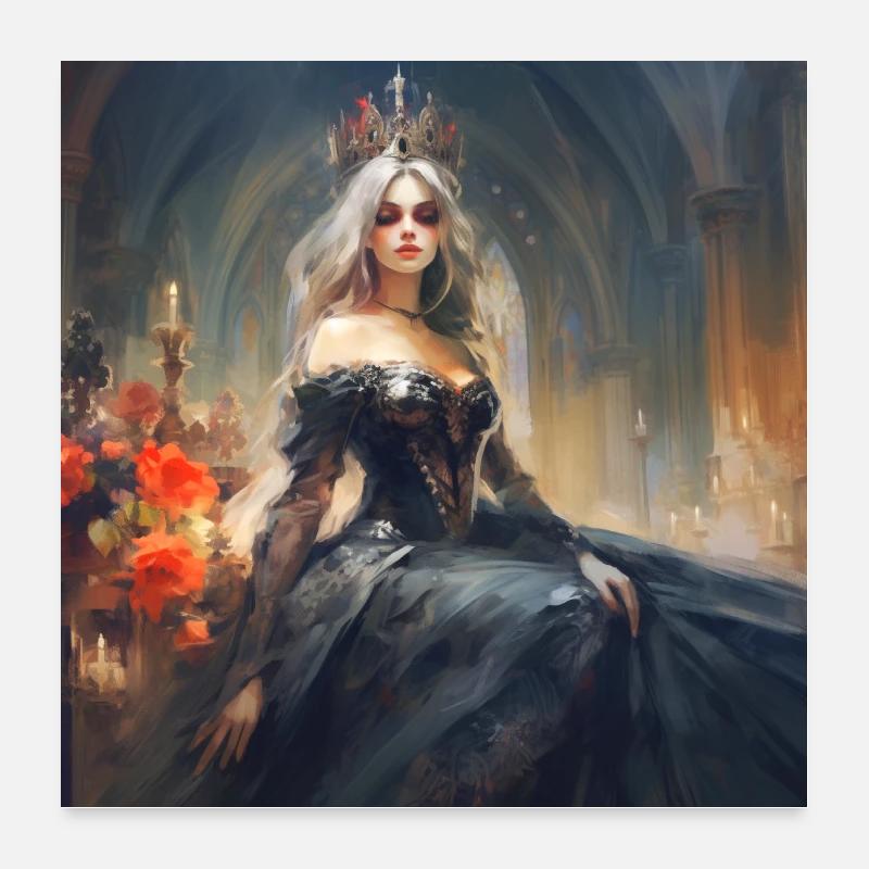 Gothic-Queen mit Krone - Poster 60x60 cm - Weiß