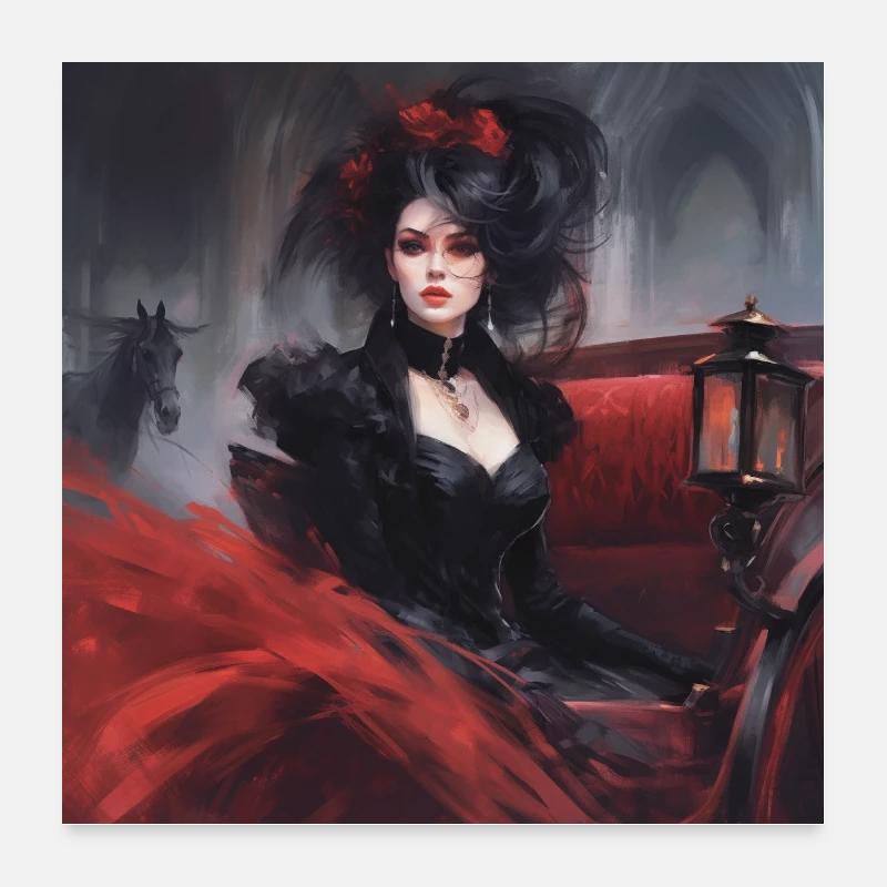 Gothic-Lady in Kutsche - Poster 60x60 cm - Weiß