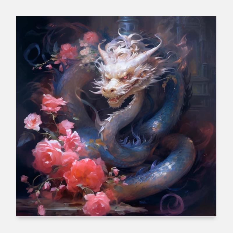Dragon aux roses Poster 60 x 60 cm