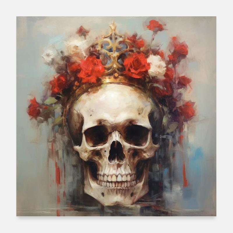 Gothic-Skull mit Rosen Poster 60x60 cm