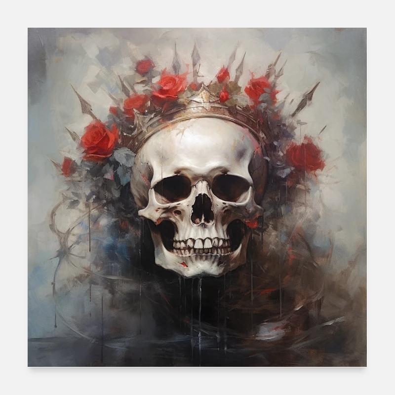 Crâne gothique avec roses Poster 60 x 60 cm