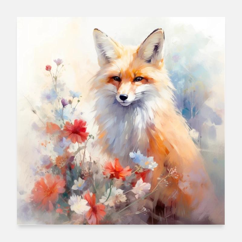 Fox with flowers Poster 24" x 24" (60x60 cm)