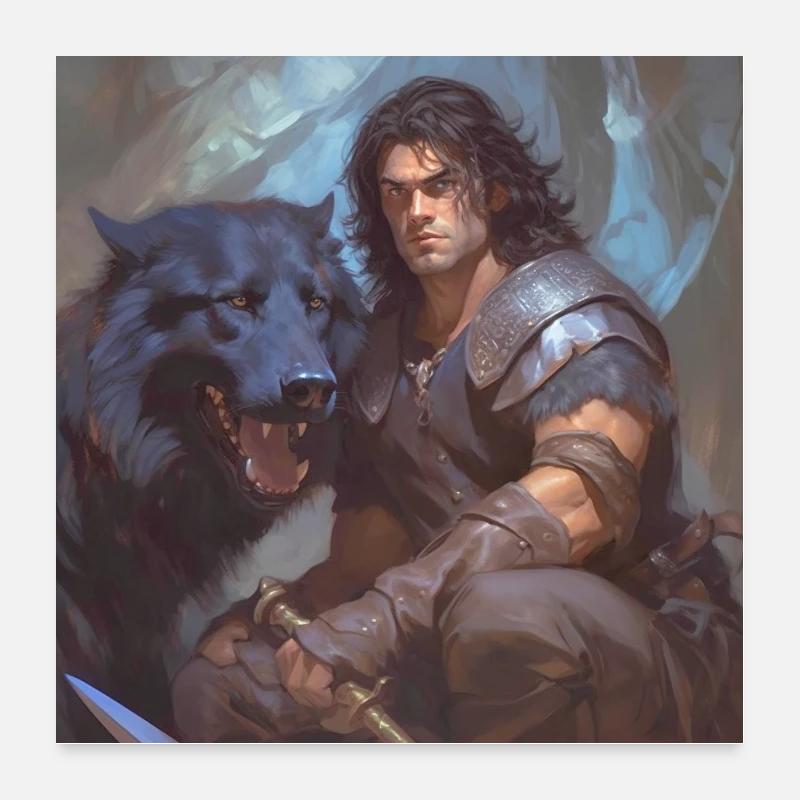 Guerrier avec le loup Poster 60 x 60 cm