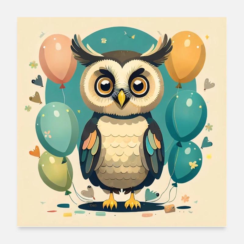 Eule - Poster 60x60 cm - Weiß